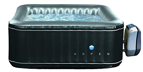 JUNG ASPEN Whirlpool aufblasbar eckig, 4 Personen SPA Selbstaufblasend, beheizter Pool Outdoor & Indoor, 168x168cm, 110 Wellness Luftdüsen