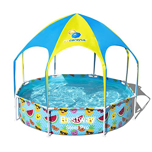 Bestway Steel Pro™ UV Careful™ Frame Pool, 244 x 51 cm, Splash-in-Shade, mit Sonnenschutzdach, ohne Pumpe, rund, bund
